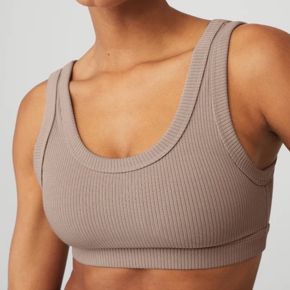ALO Yoga Ribbed Sports Bra in Taupe - Picture 3 of 6
